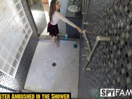 SpyFam Step sister Nina North watched by step brother in the shower