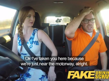 Fake Driving School Posh freaky redhead with big tits and ginger bush fucks