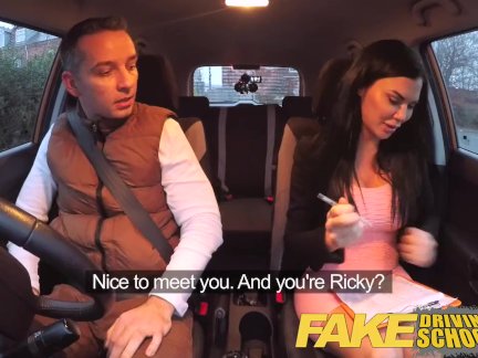Fake Driving School exam failure ends in threesome double creampie