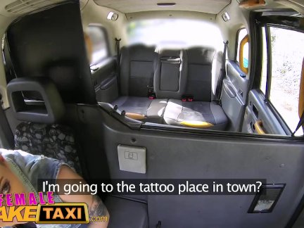 Female Fake Taxi Dildo makes hot lesbian tattooed babe squirt