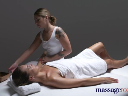 Massage Rooms Gorgeous tanned flexible lesbians make each other cum