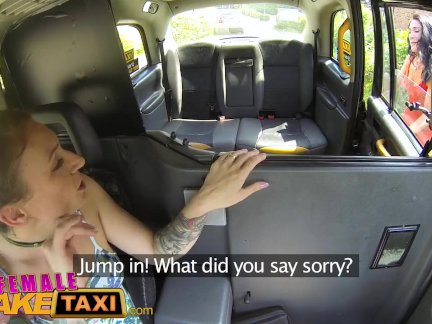 Female Fake Taxi Sweaty hot lesbian bushy pussies finger fucked to orgasm