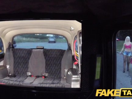 Fake Taxi Sexy blonde in tight denim shorts with fishnets and heels