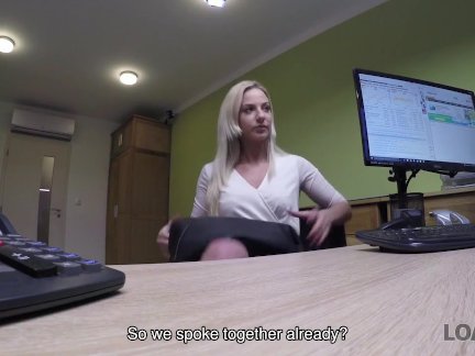 LOAN4K. Blonde lassie gives herself to agent in office in loan porn