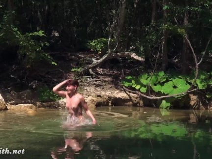 Naked on a hang bridge