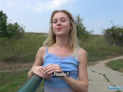 Public Agent Horny blondes tight body fucked for cash in forest