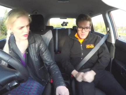 Fake Driving School Exam failure leads to hot sexy blonde car fuck