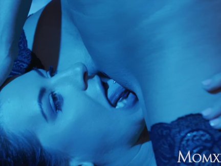MOM Sexy blonde MILF in lingerie facesitting with young big tits babe