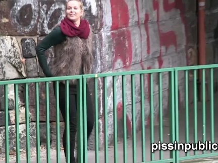 Crazy Czech girls are peeing in the middle of the city and get caught