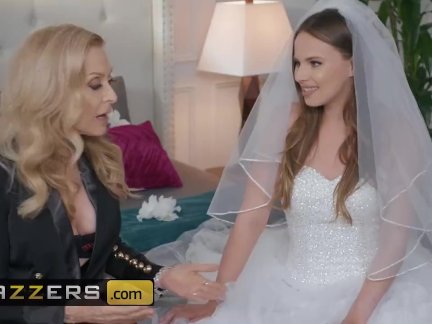 Husband and bride to be get  taught by hot milf in pre wedding - Brazzers