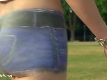 Jeny Smith walks the streets naked with only painted pants. Shocking footag