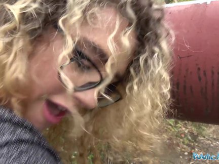 Public Agent Spanish shaven pussy fucked outdoors in public
