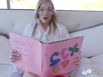 TINY4K Teen SEX ED Book Makes Pink Pussy DRENCHED