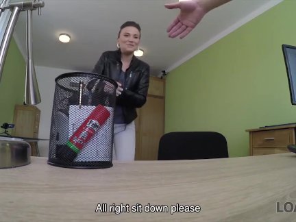 LOAN4K. Sexy chick gives blowjob and gets nailed in the loan office