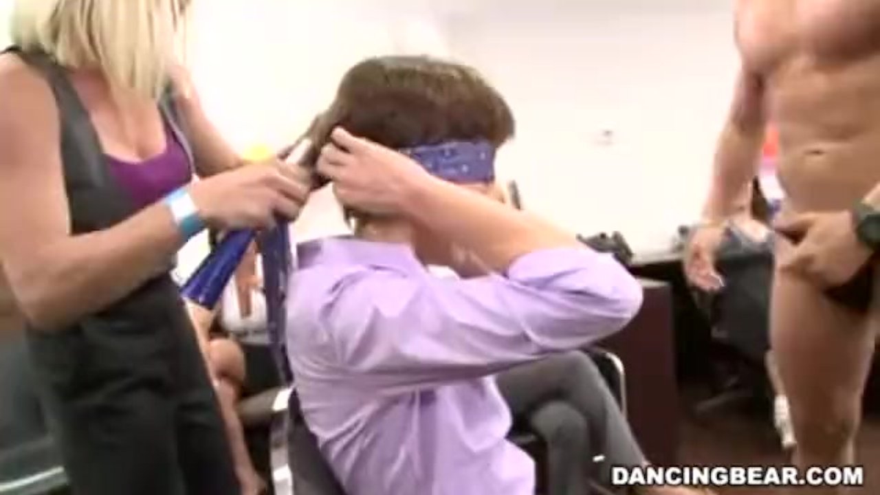 Male stripper cums on her slice of cake