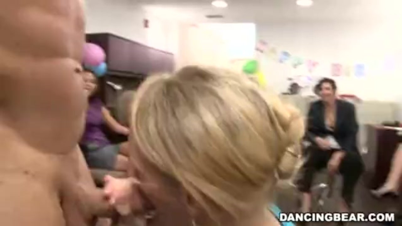 Male stripper cums on her slice of cake