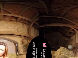 Solo girl, Daphne Klyde is using a black dildo, in VR