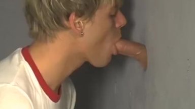 Young gay swallows cum after glory hole foursome blowbang