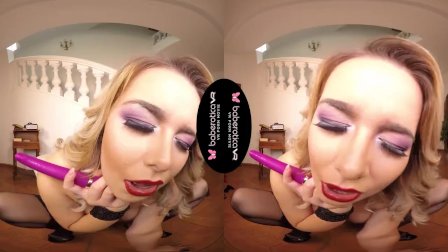Solo blonde woman  Nikky Dream is masturbating  in VR
